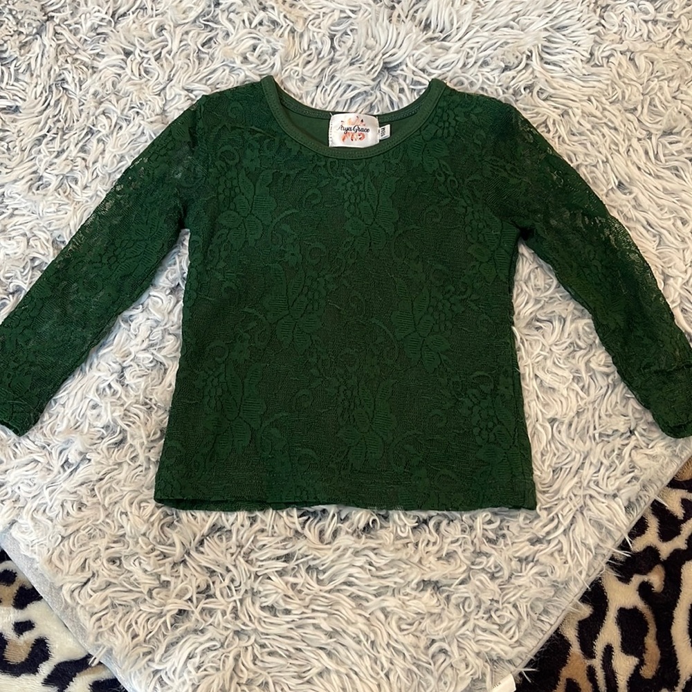 Arya Grace, 18 month, lace long sleeve shirt, hunter green